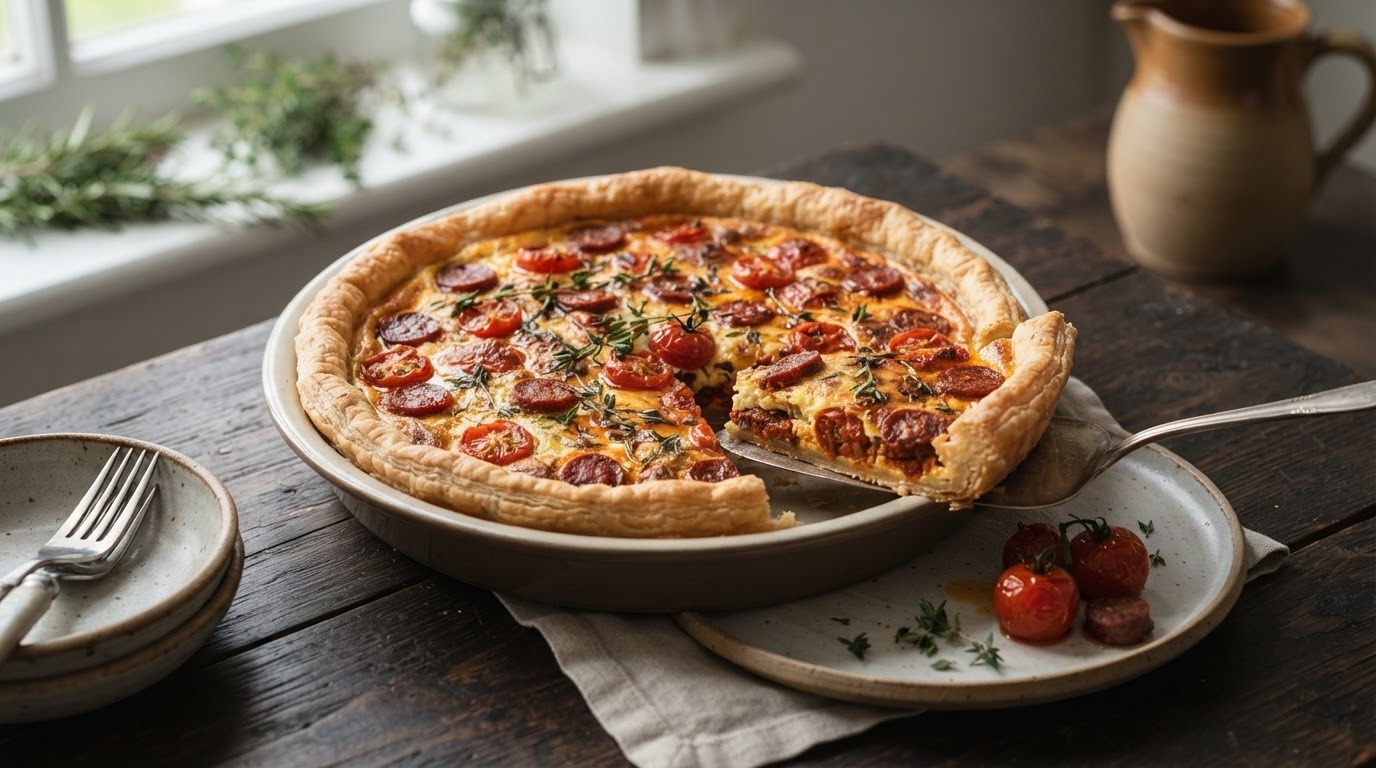 Quiche met chorizo en tomaat