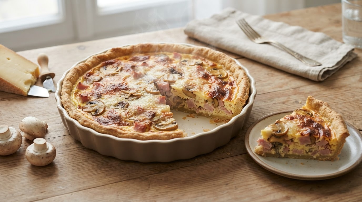 Quiche met ham en champignons
