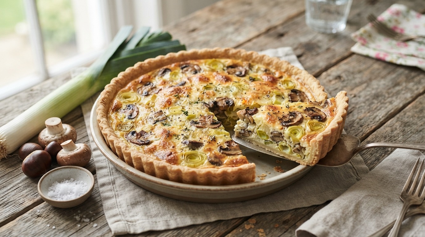 Quiche met prei en champignons