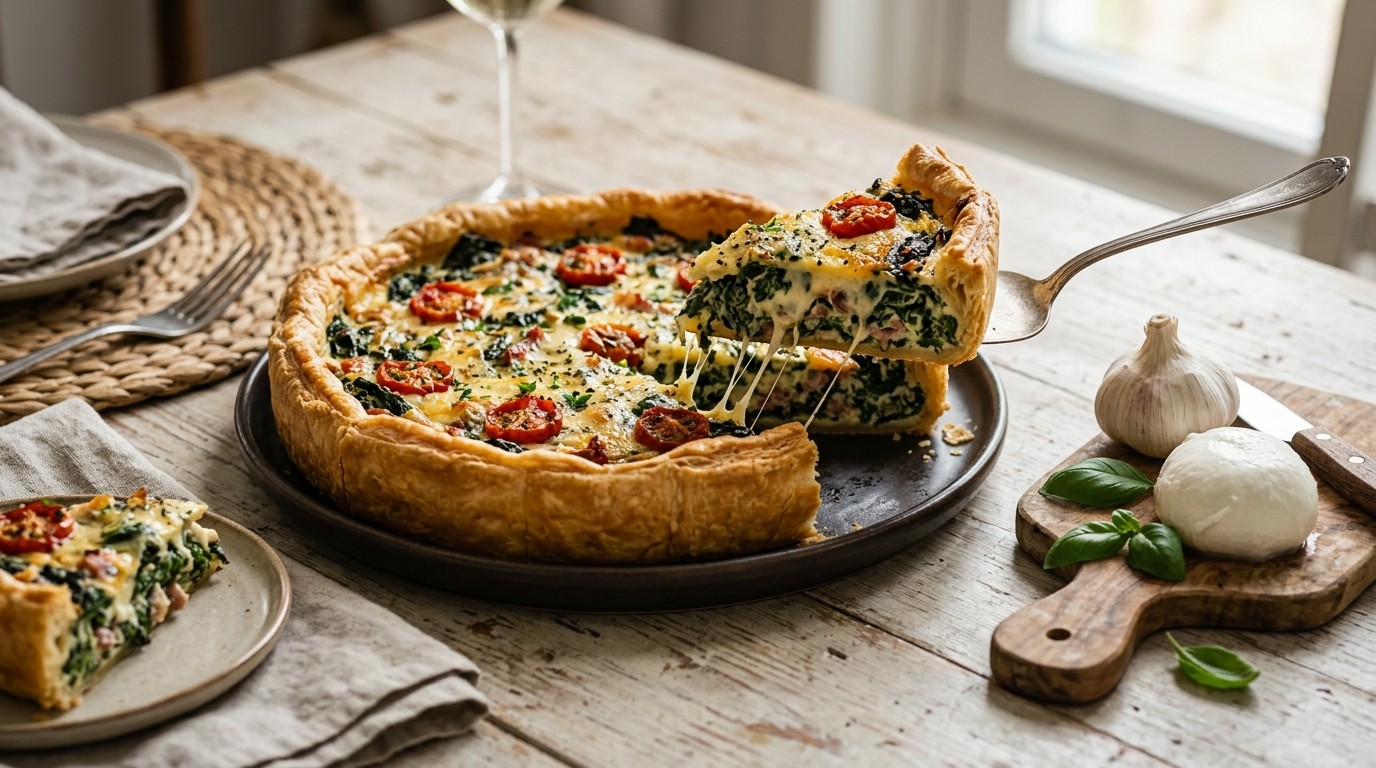 Quiche met Spinazie en Drie Soorten Kaas