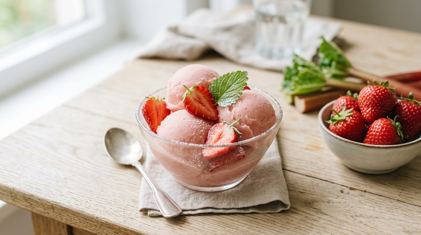 Rabarbersorbet met Aardbeien