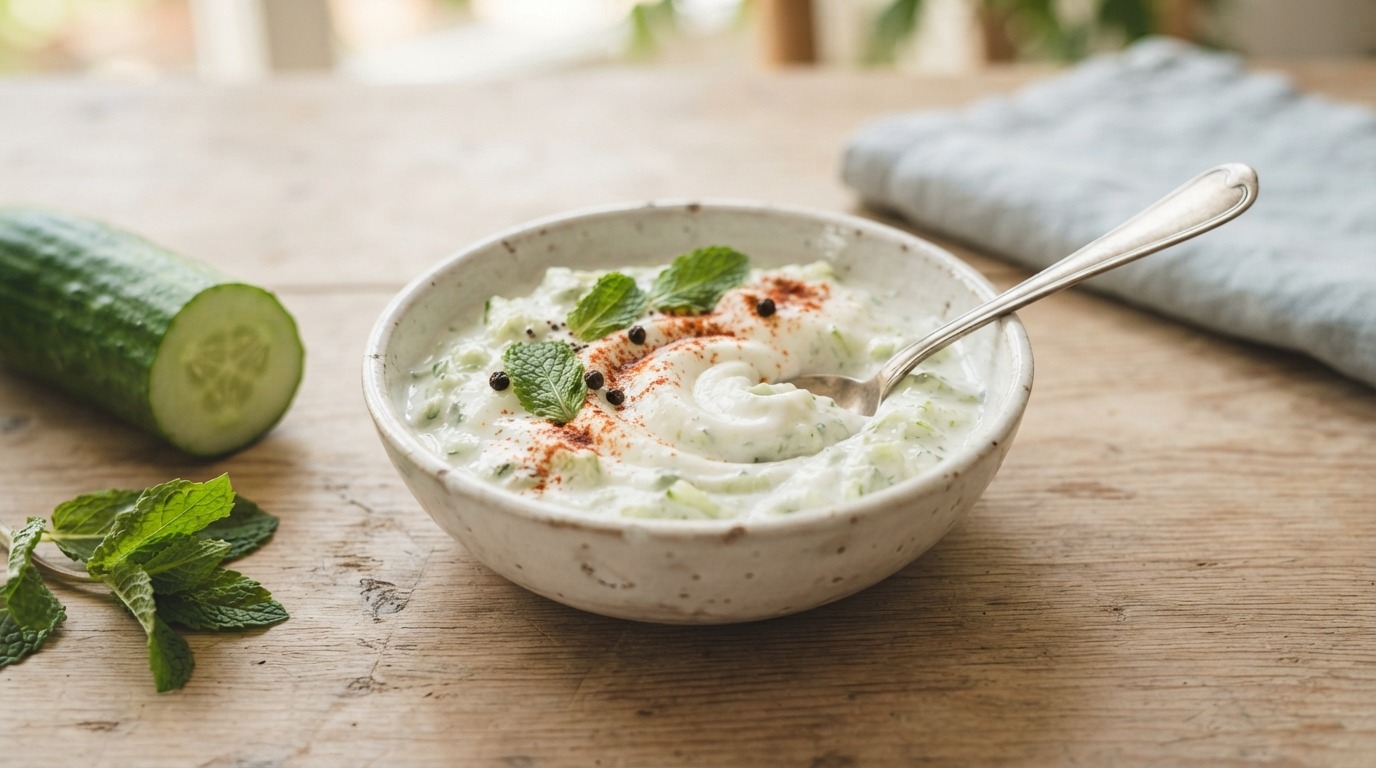 Raita met komkommer (yoghurt met komkommer)
