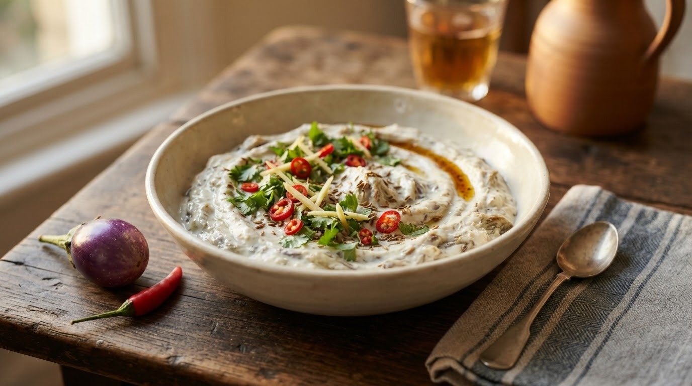Raite met aubergine (yoghurt met aubergine)