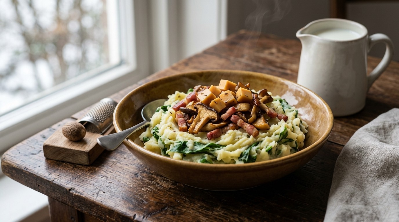 Rauwe Andijviestamppot met Champignons en Komijnekaas