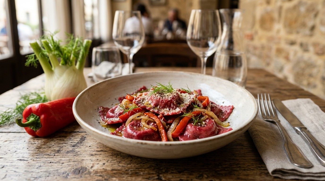 Ravioli Rossi met Puntpaprika en Venkel