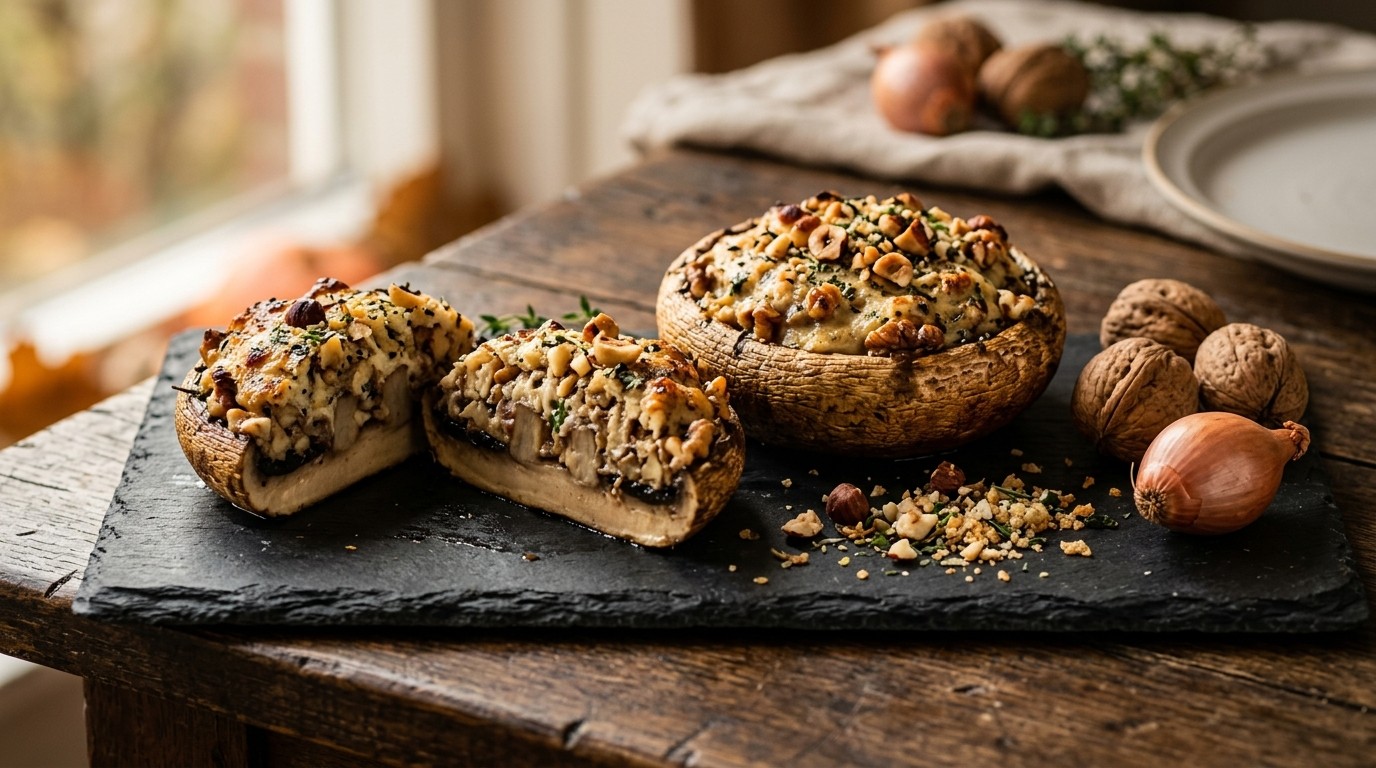 Reuzenchampignons met notenvulling