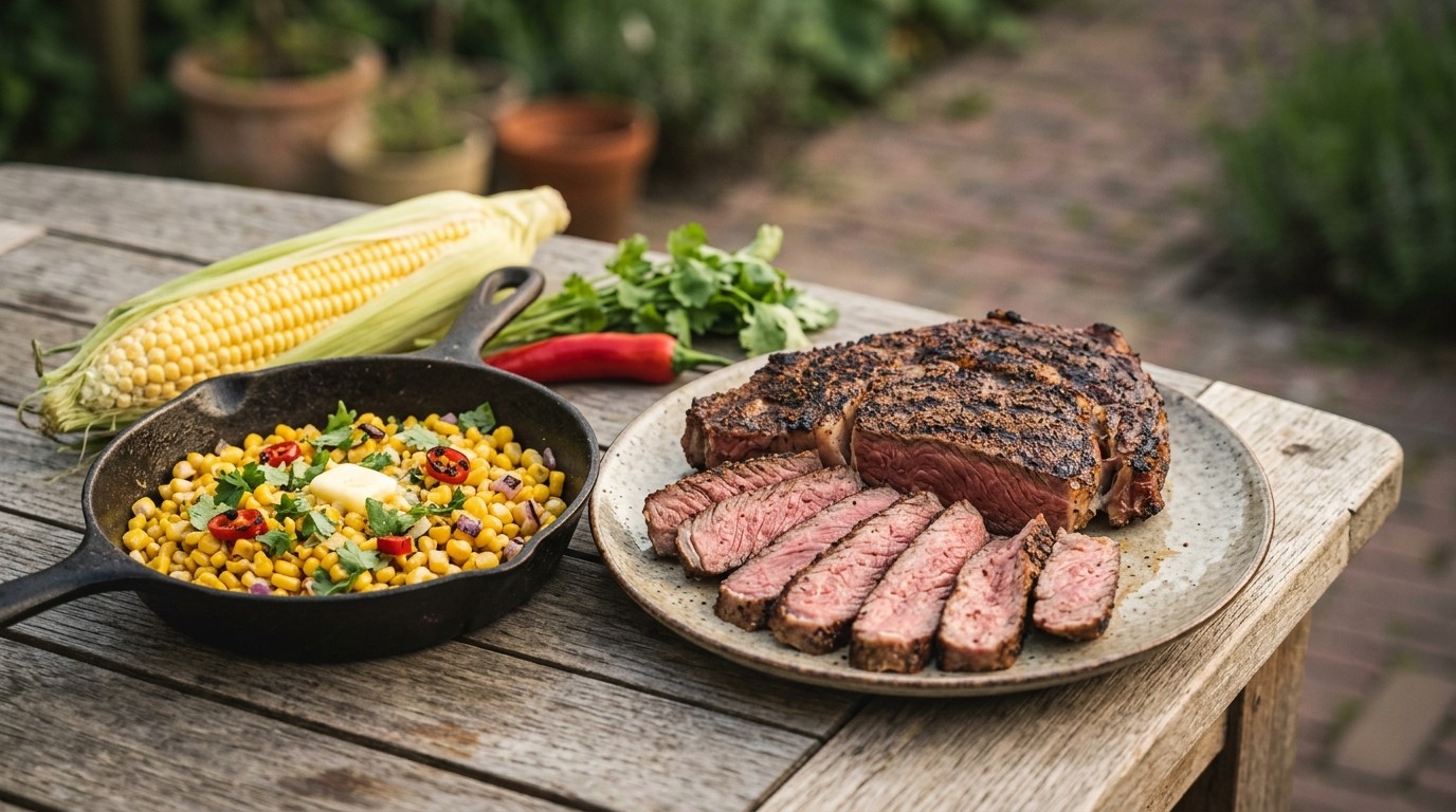 Rib-eyesteak van het Rund met Hete Maïs