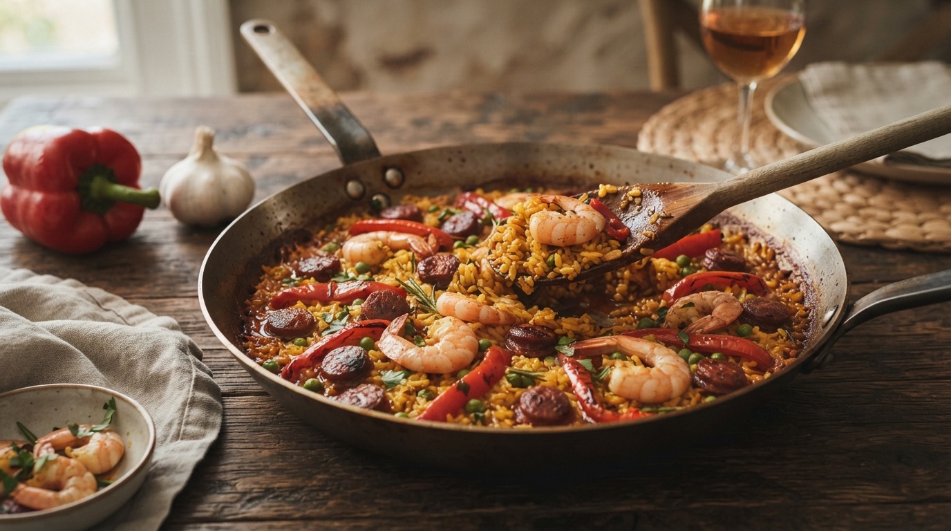 Rijst met chorizo en gamba's