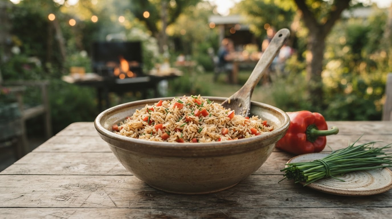 Rijstsalade voor bij de bbq, gourmet, enz