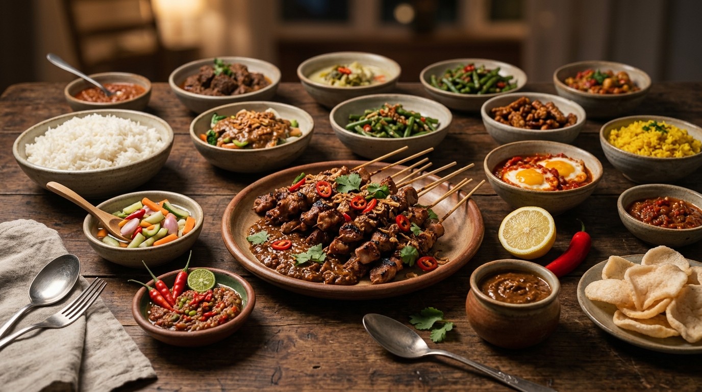Rijsttafel met varkenssaté