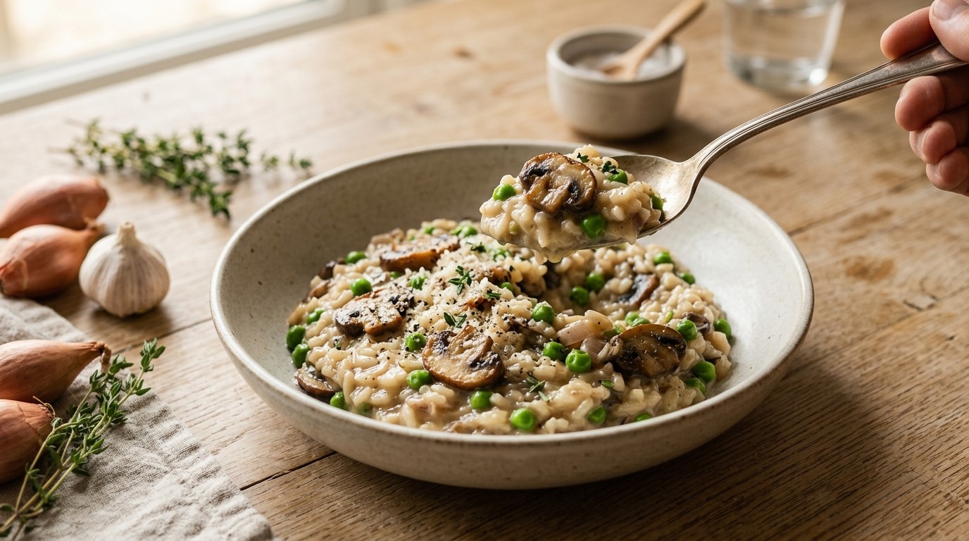 Risotto met Champignons en Doperwten