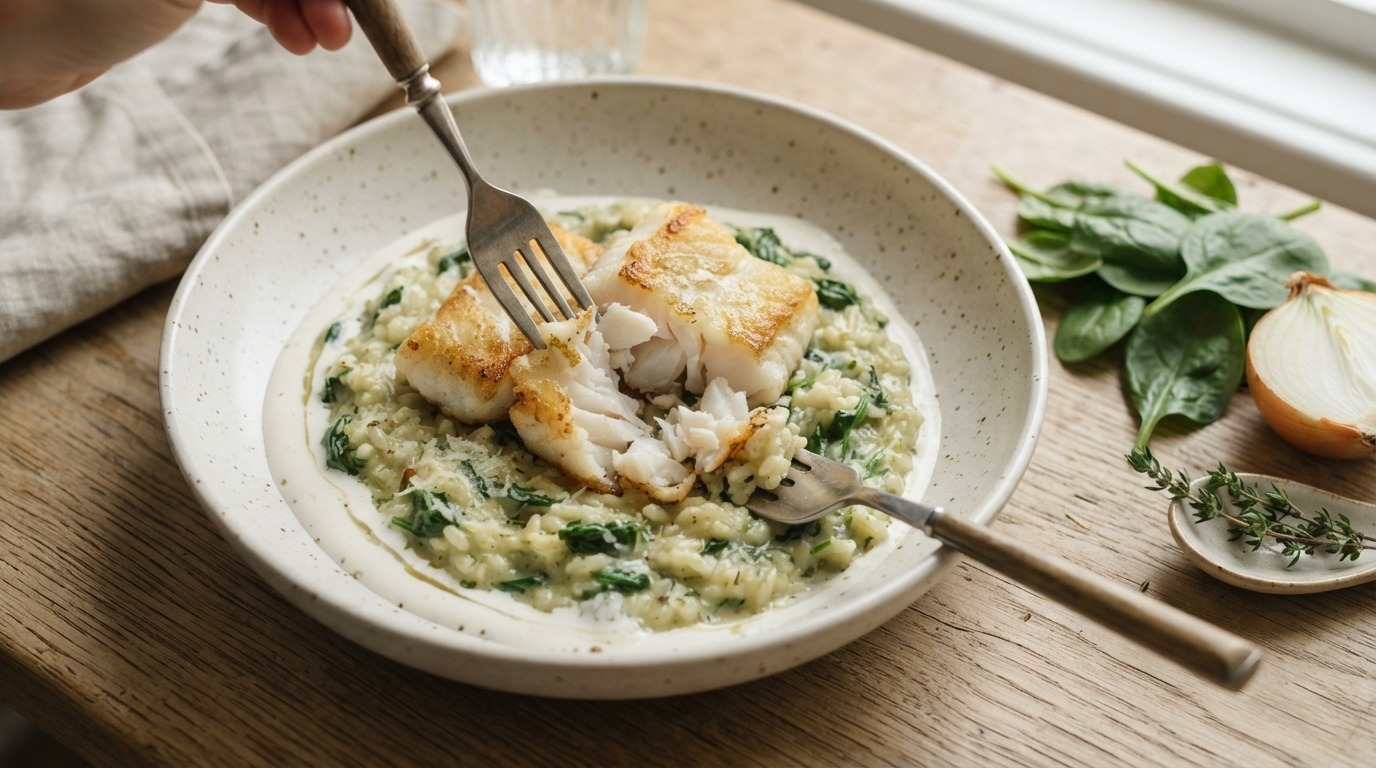 Risotto met nijlbaars en spinazie