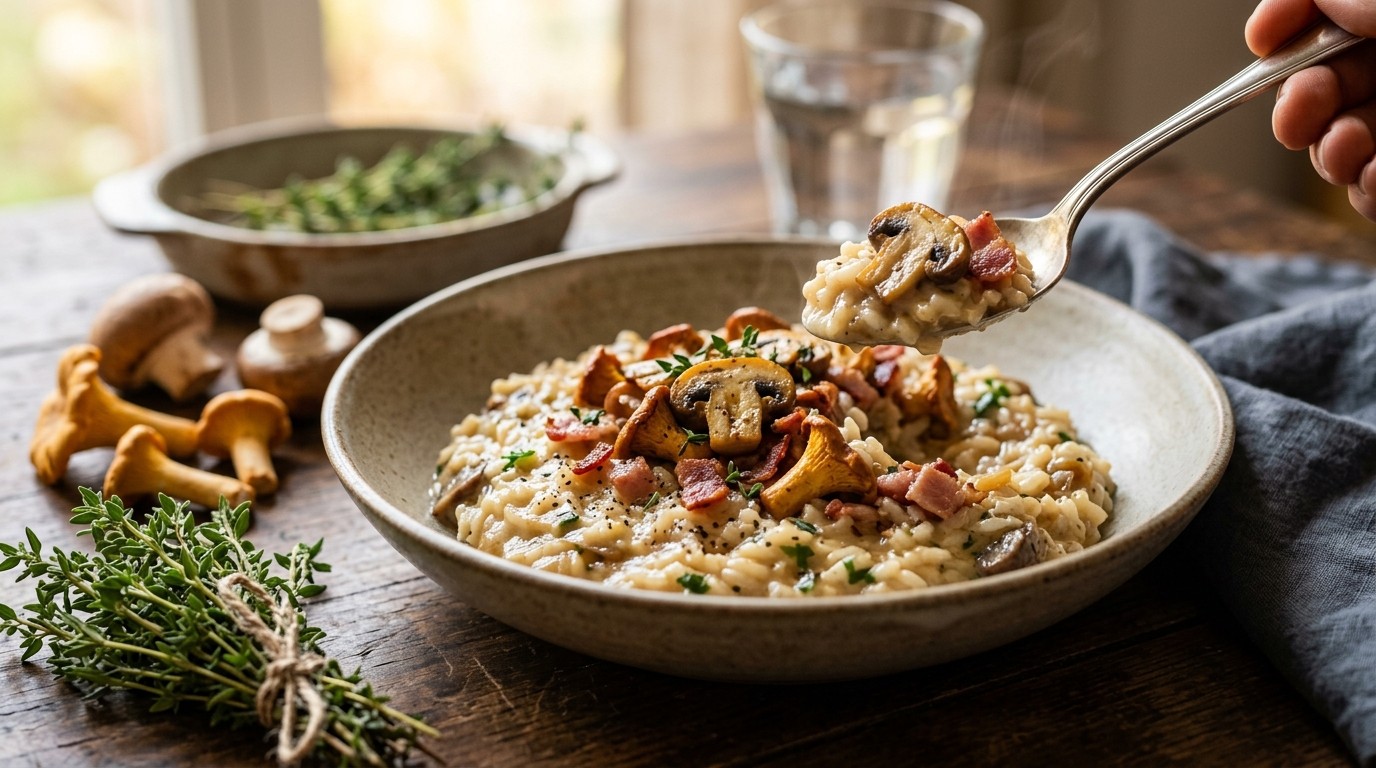 Risotto met paddestoelen en bacon