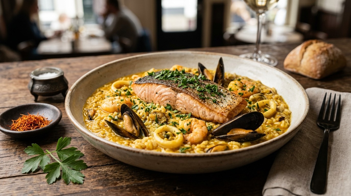 Risotto met Zeevruchten en Gerookte Zalm