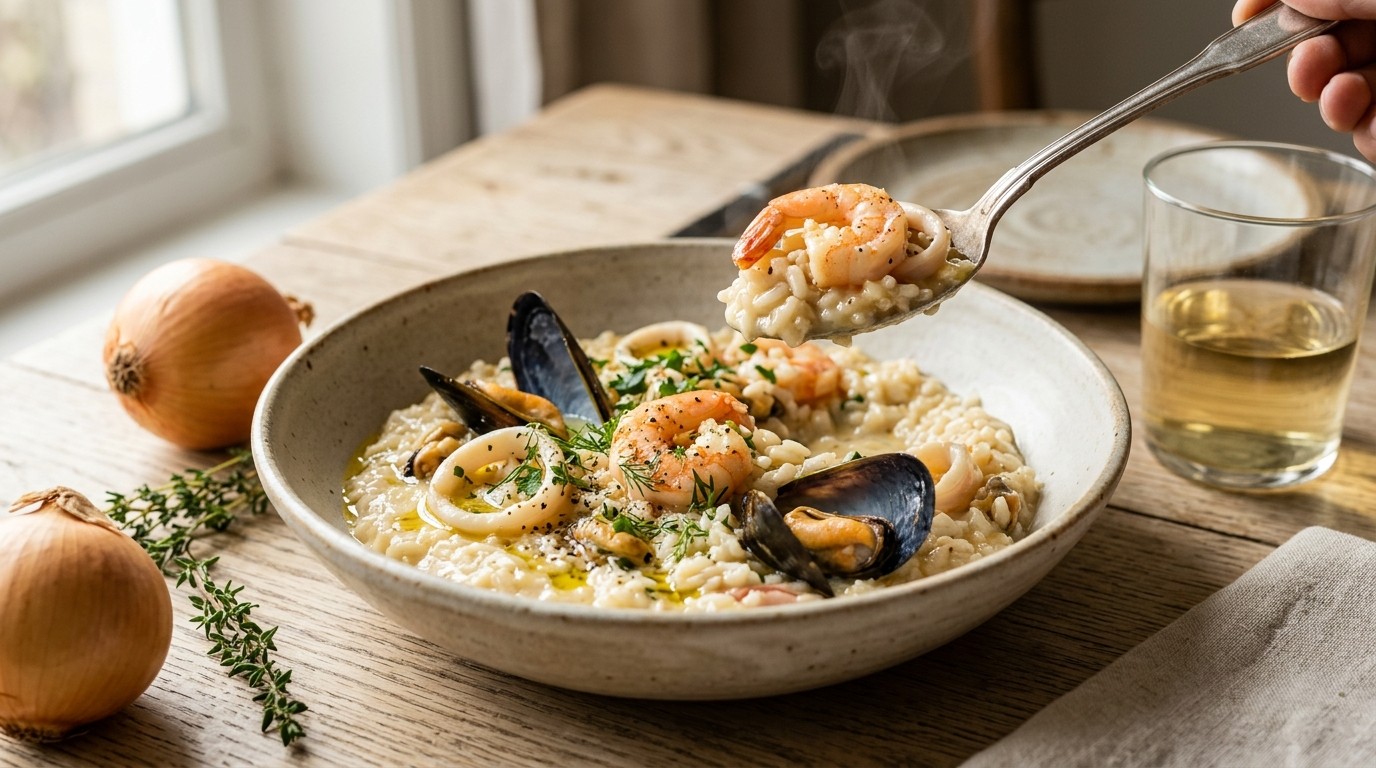 Risotto met zeevruchten en Maredsous