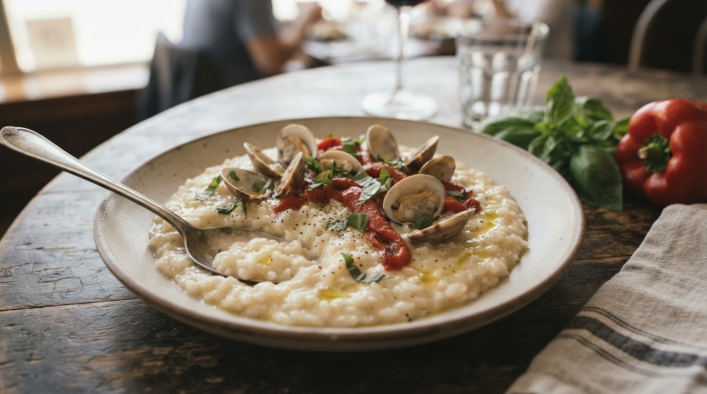 Risotto met zeevruchten en paprika