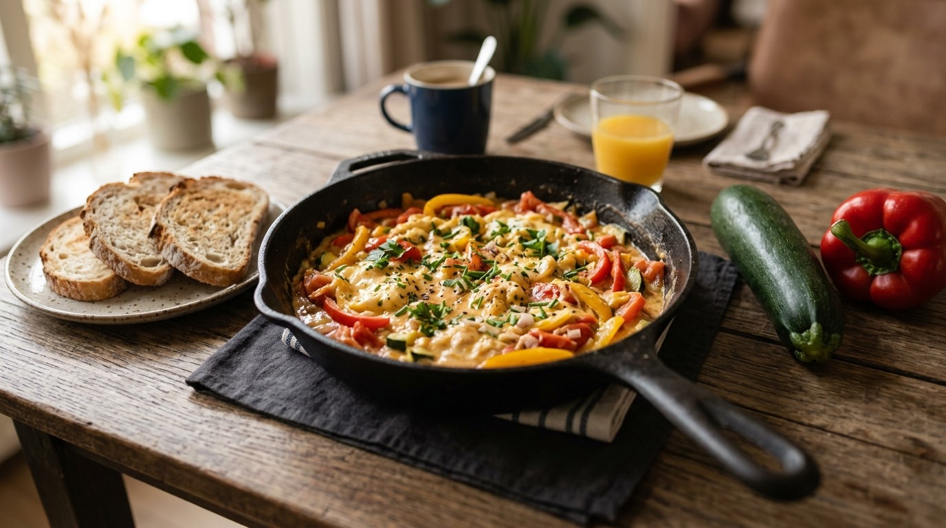 Roerei met paprika en tomaten