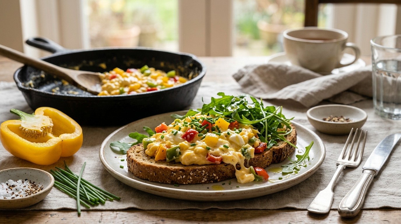 Roerei met Paprika, Mascarpone en Rucola