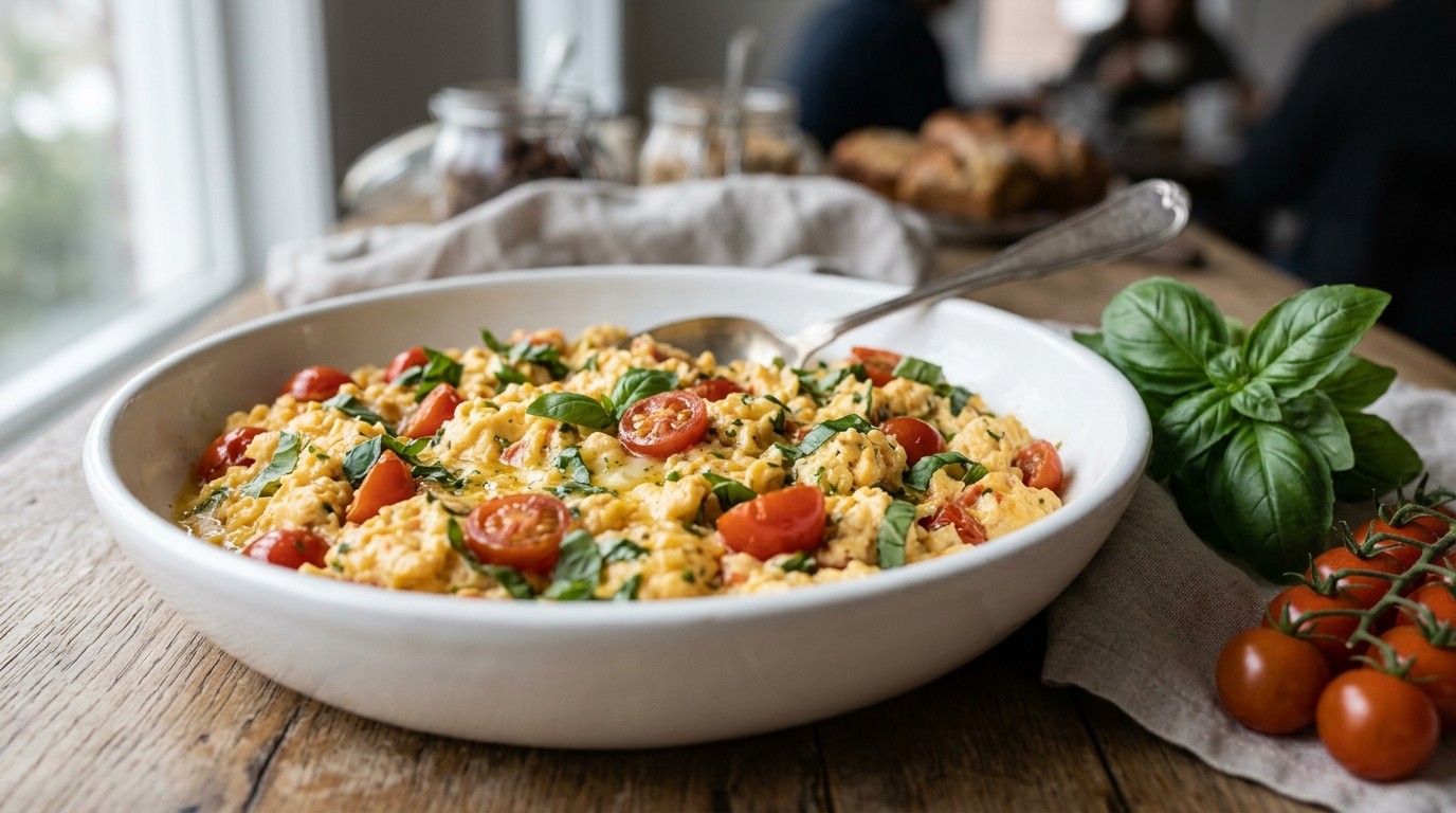 Roerei met Tomaten en Basilicum Voor Buffet