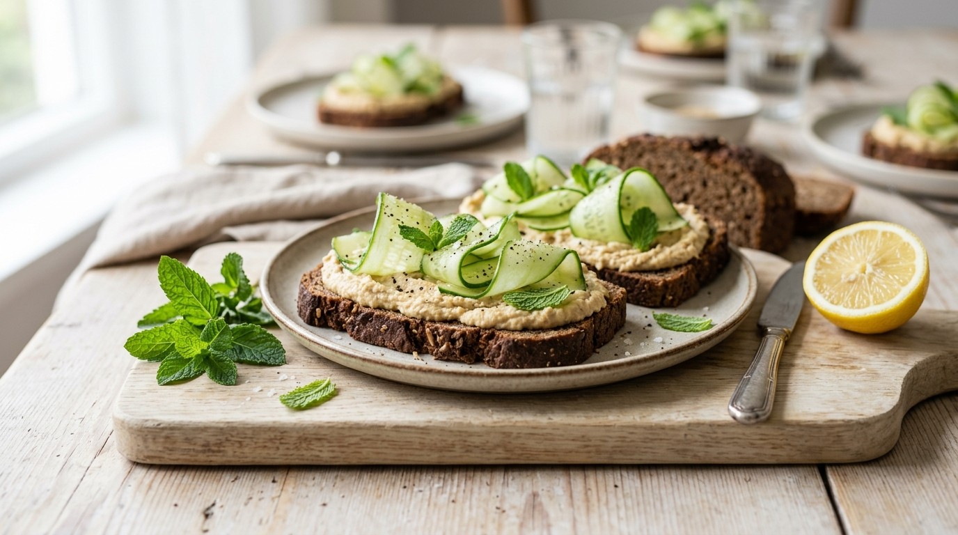 Roggebrood met Houmous en Komkommer