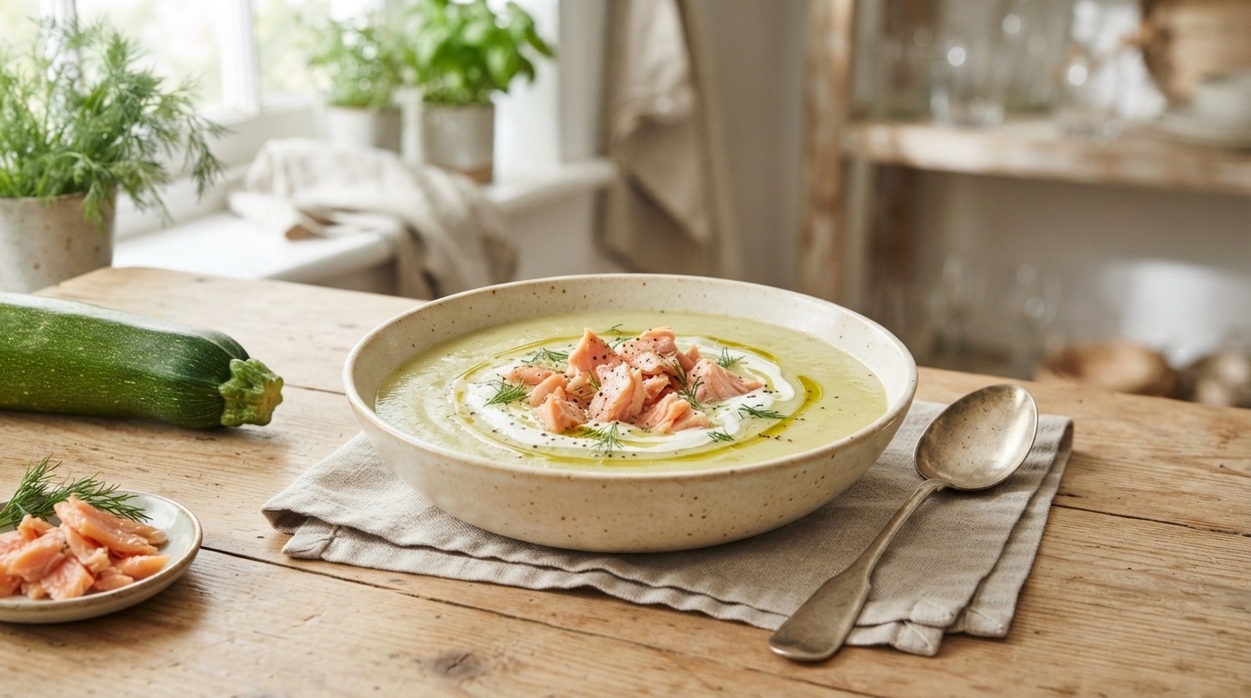 Romige Courgettesoep met zalmsnippers