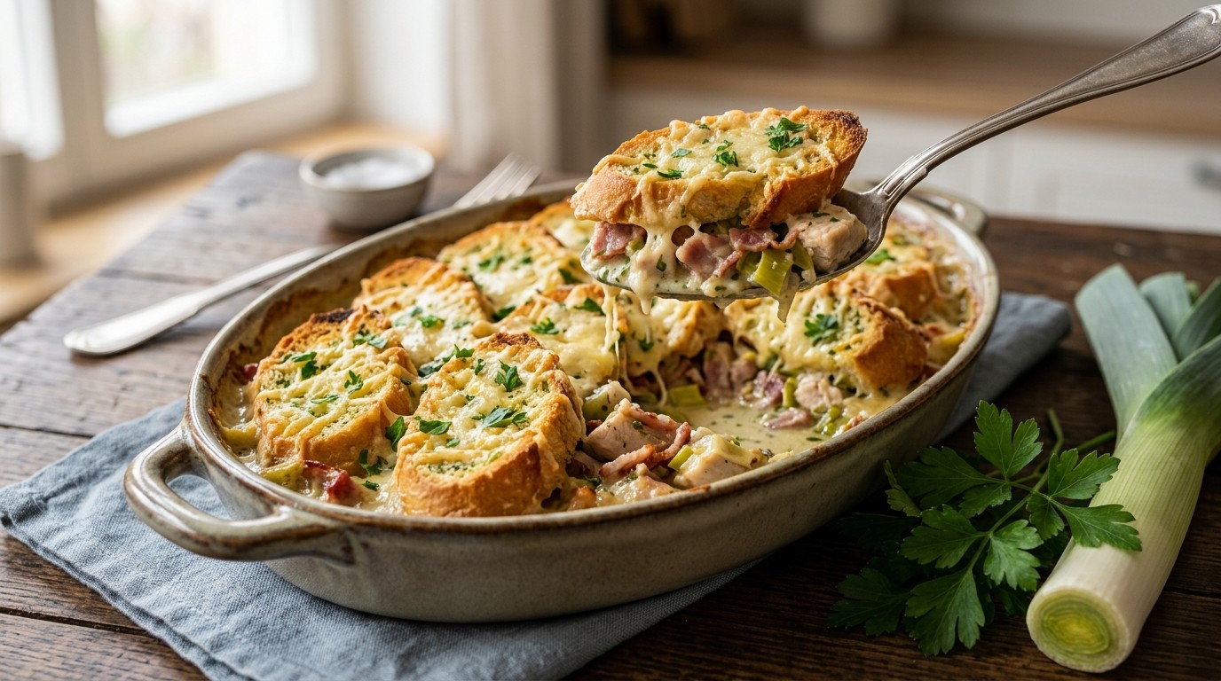 Romige Kipgratin Afgedekt met Stokbrood