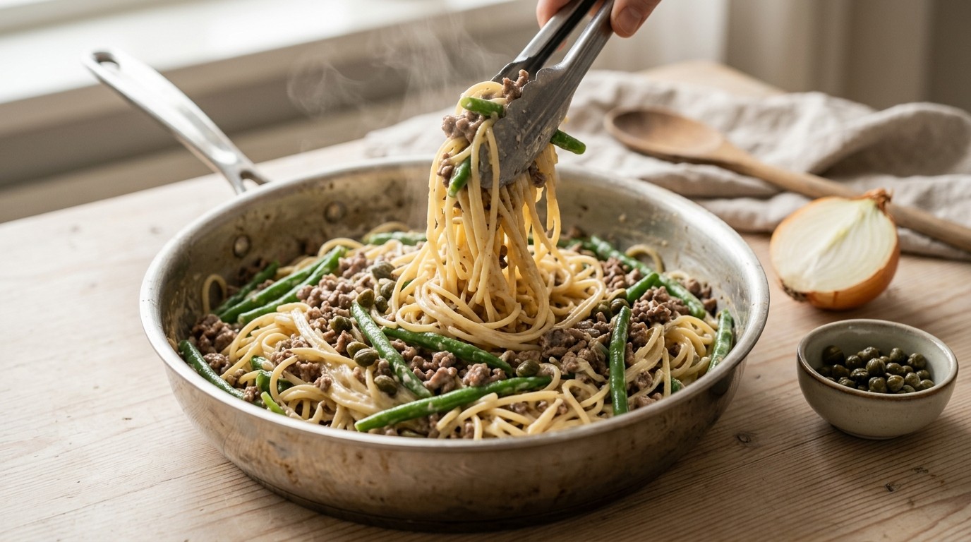 Romige Spaghetti met Sperziebonen