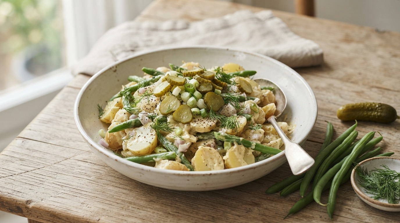 Ronige aardappelsalade met haricots verts