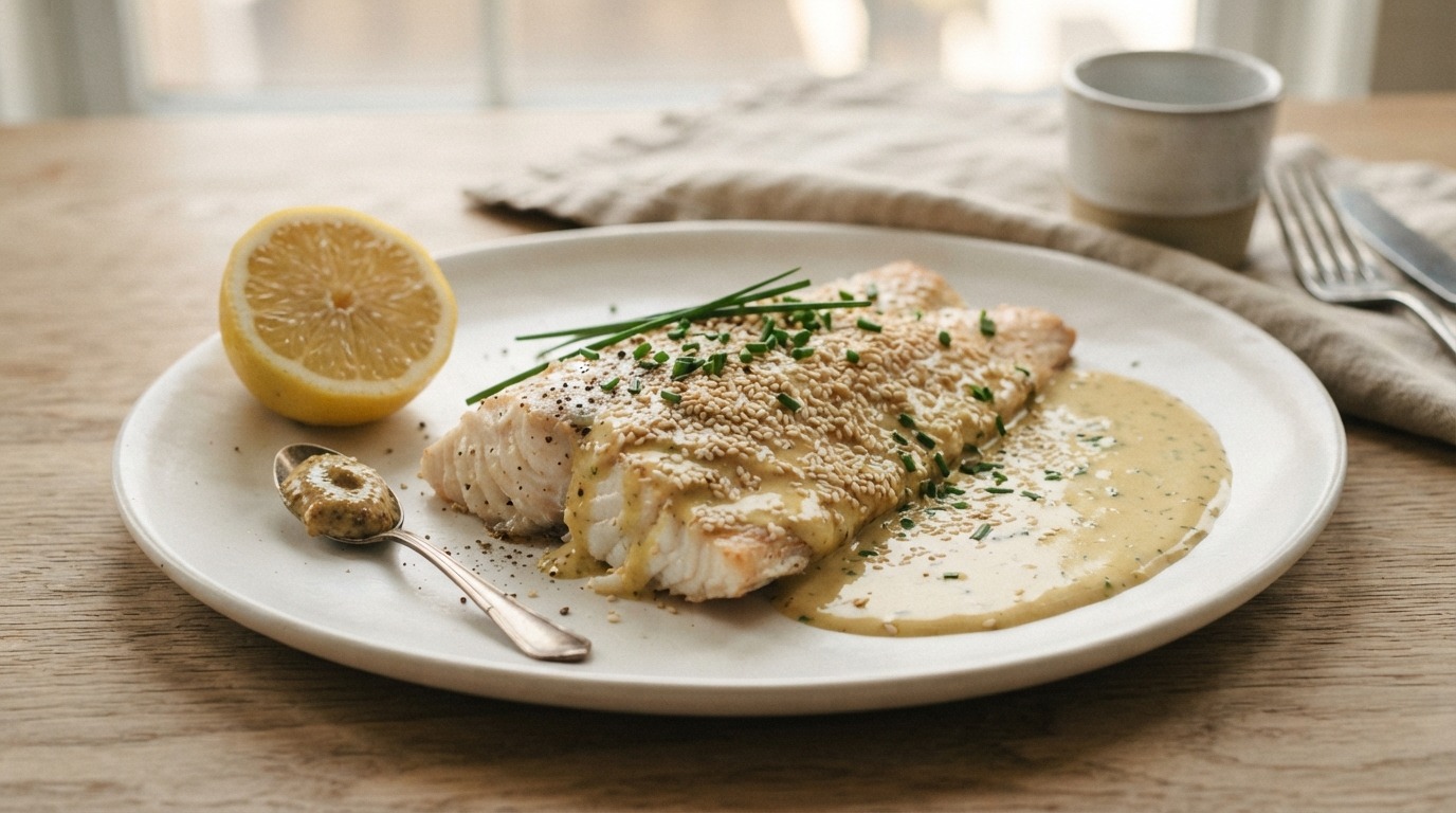 Roodbaarsfilet met mosterdsaus