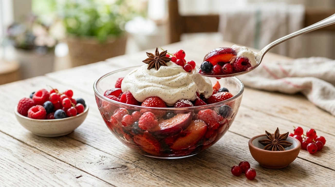 Roodfruitsalade met Anijsroom