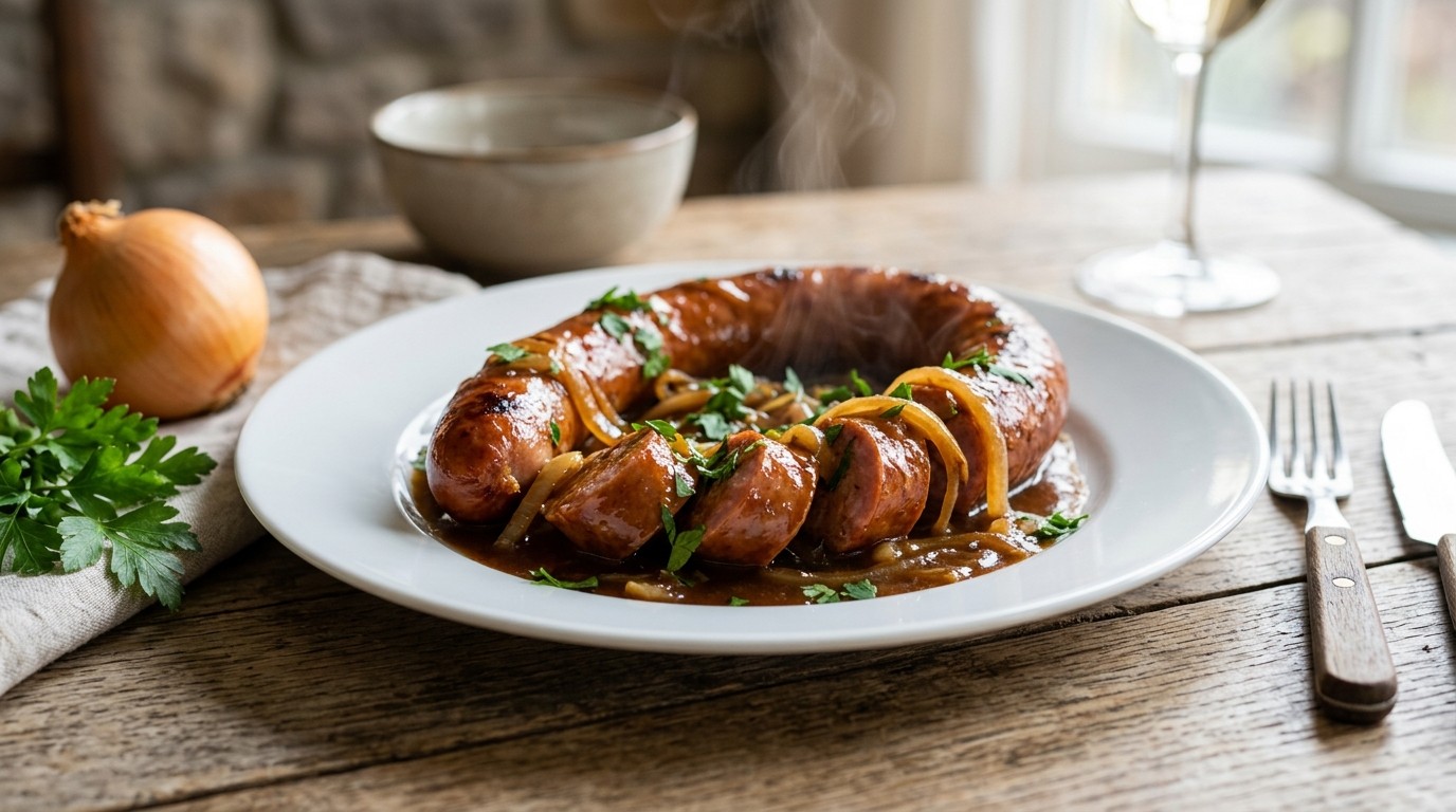 Rookworst met uiensaus