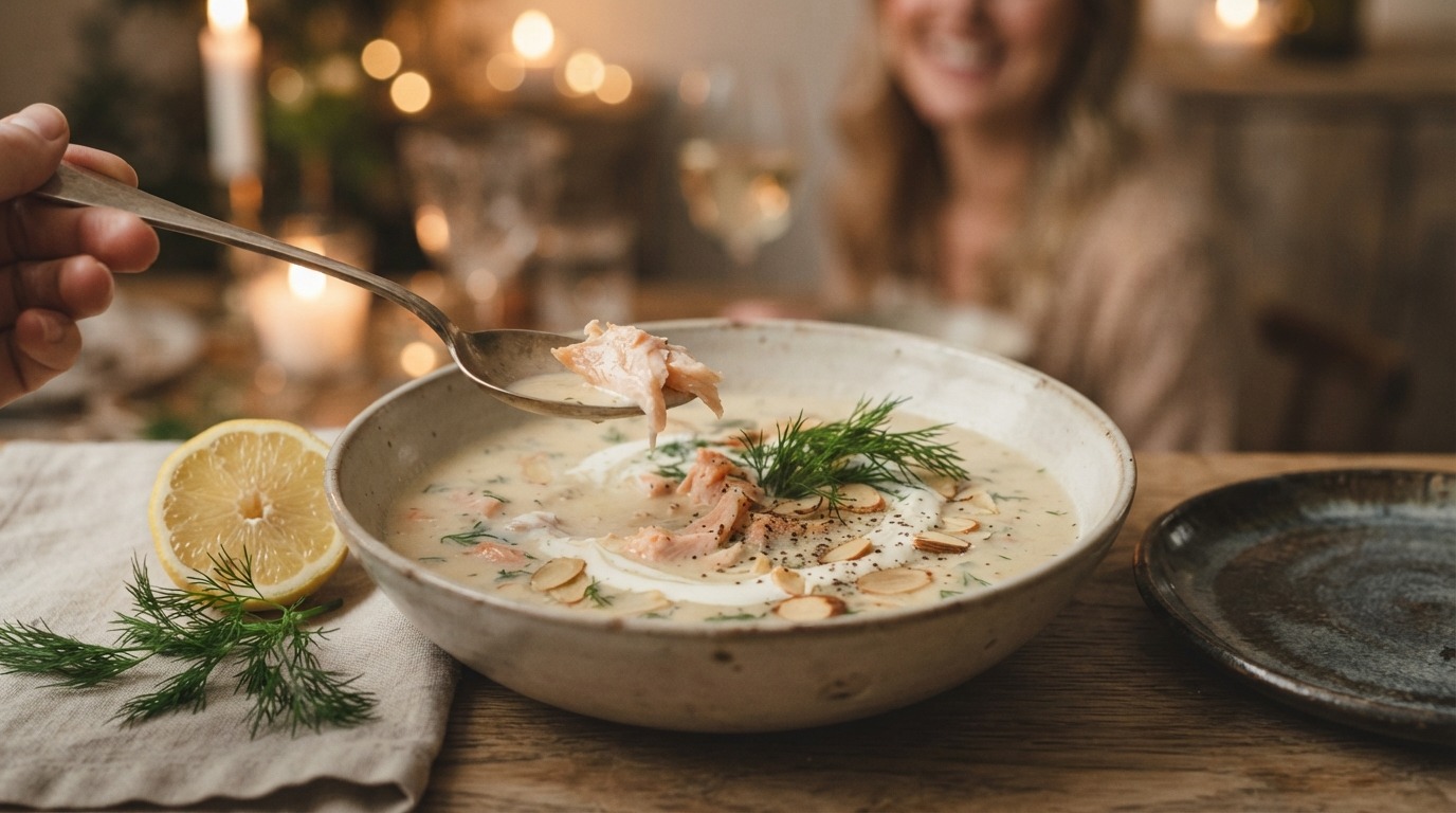 Roomsoep van gerookte forel