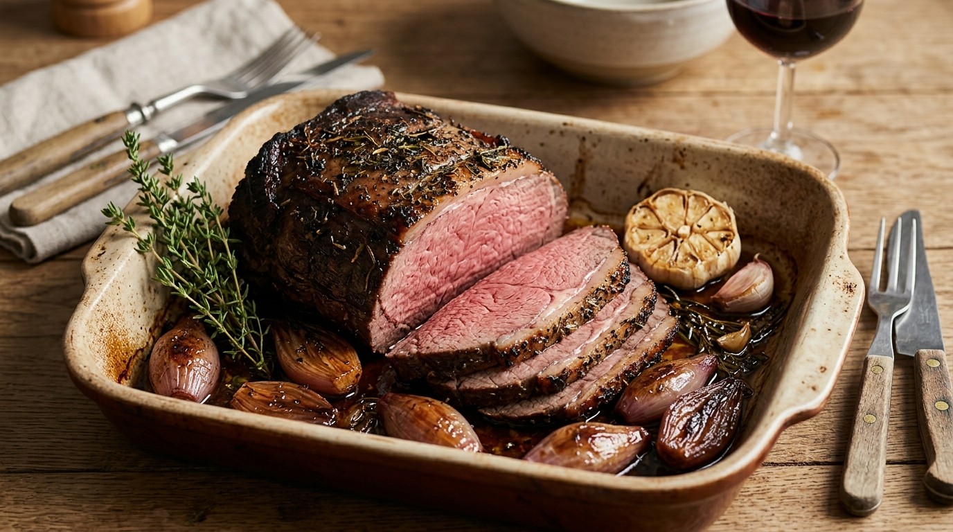 Rosbief met sjalotjes uit de oven