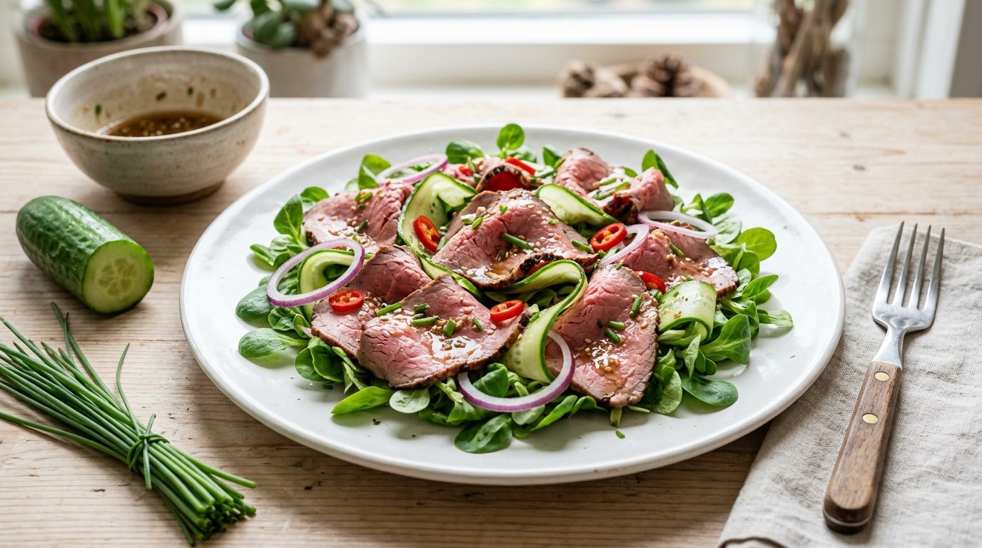 Rosbiefsalade met ui en peper