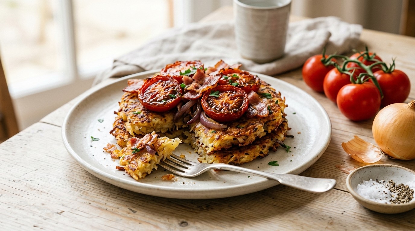 Rösti met bacon en tomaten