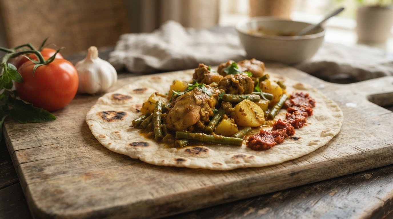 Roti met masala kip