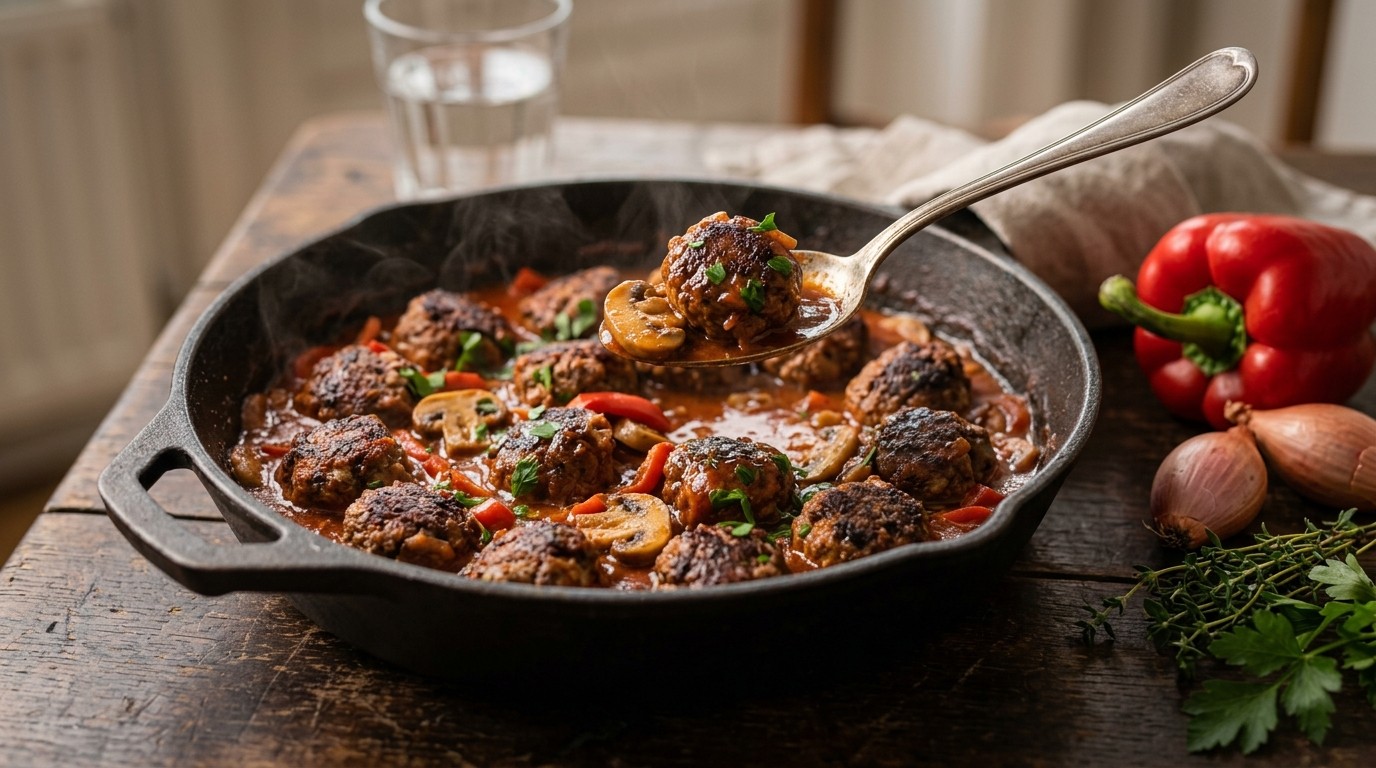 Runderballetjes met champignonsaus