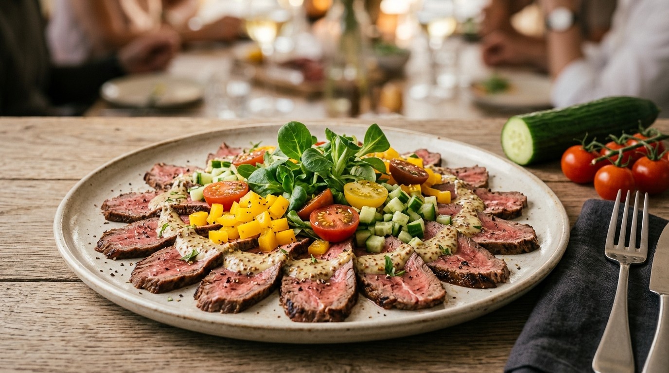 Rundercarpaccio met gele paprika