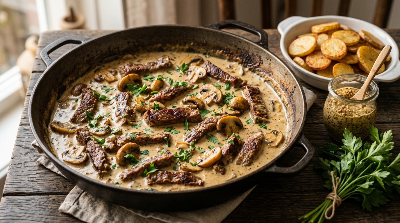 Runderreepjes met champignons