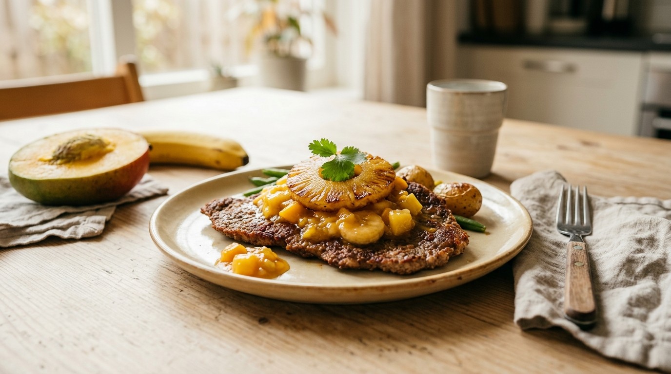Runderschnitzel met ananassaus