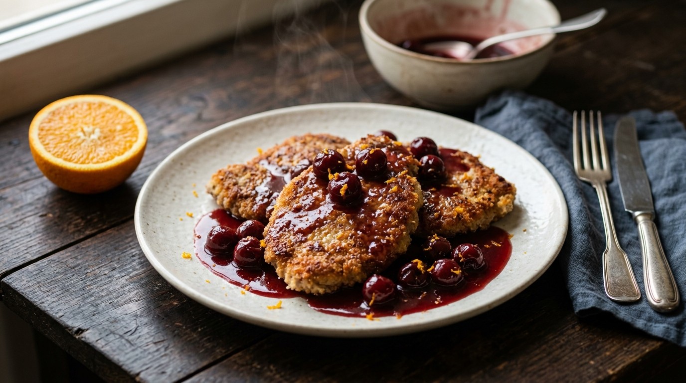 Runderschnitzel met kersensaus