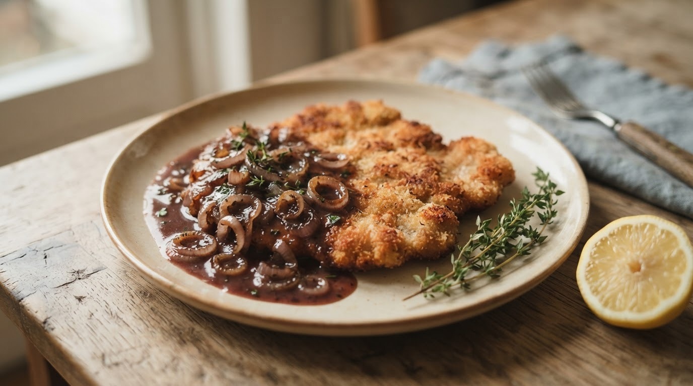 Runderschnitzel met sjalotsaus