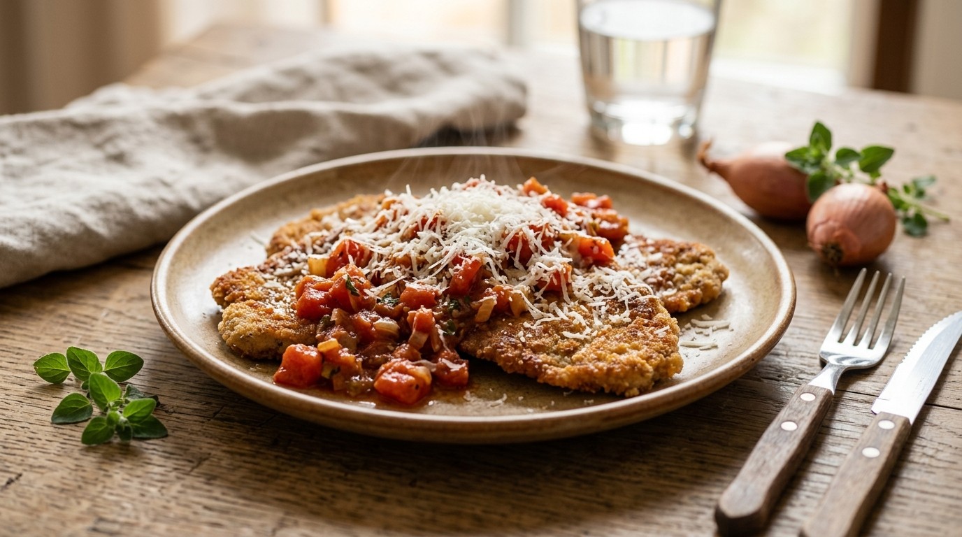 Runderschnitzel met tomatensaus
