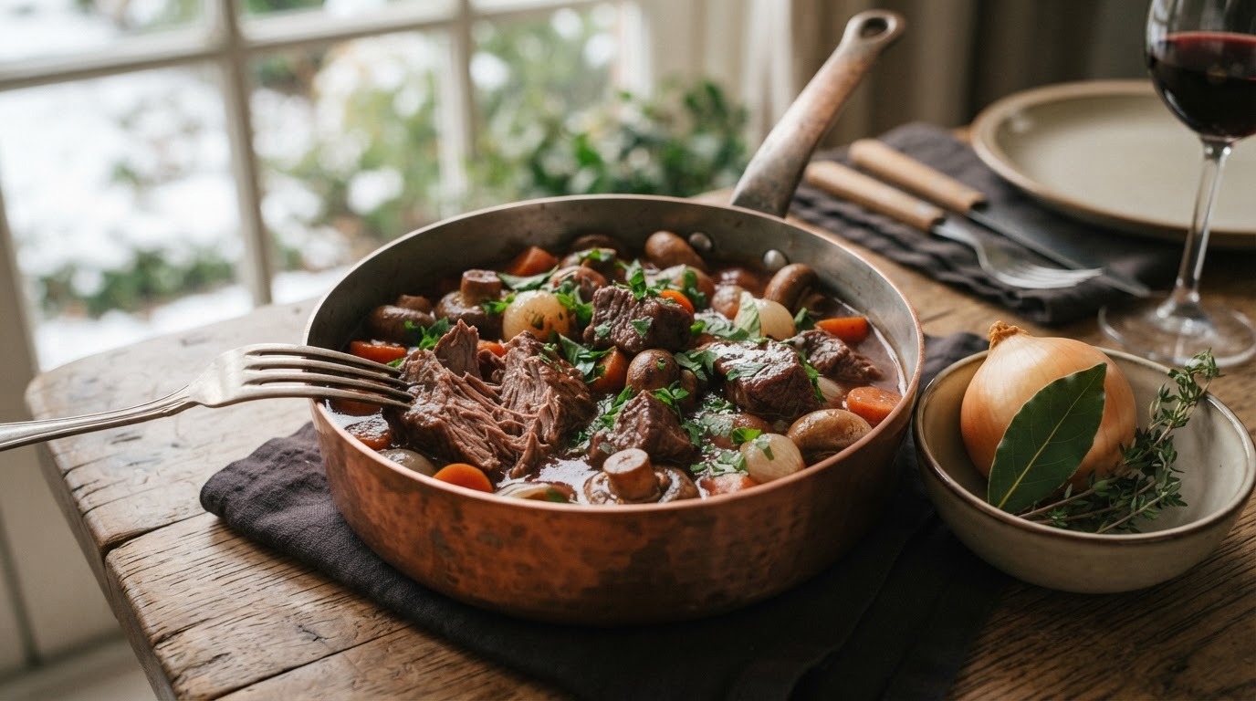 Runderstoofpotje met champignons