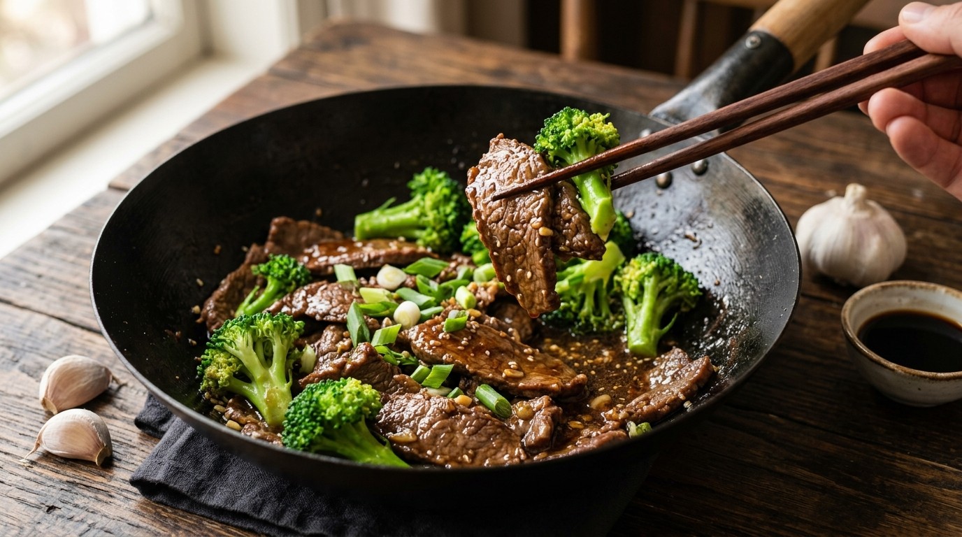 Rundvlees met broccoli en lenteuien