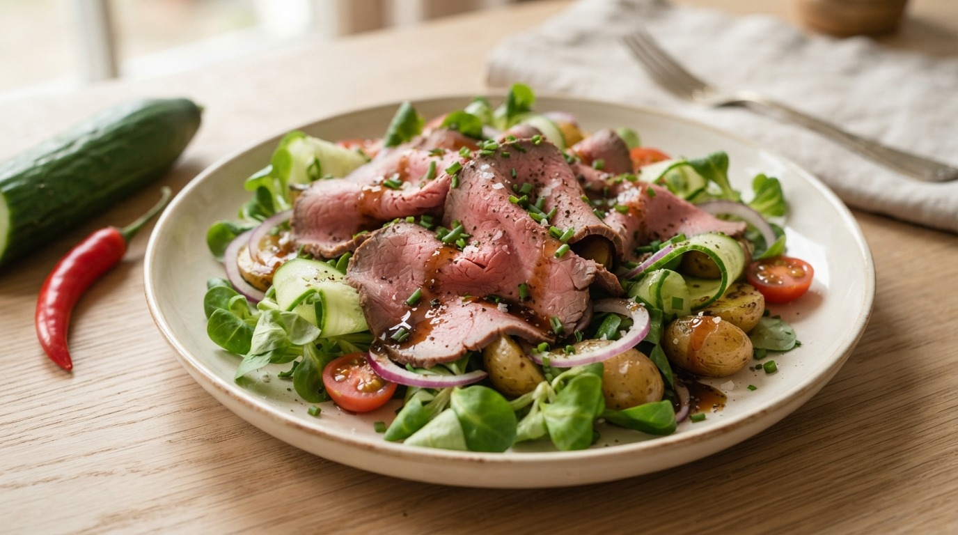Rundvleessalade met pikante dressing