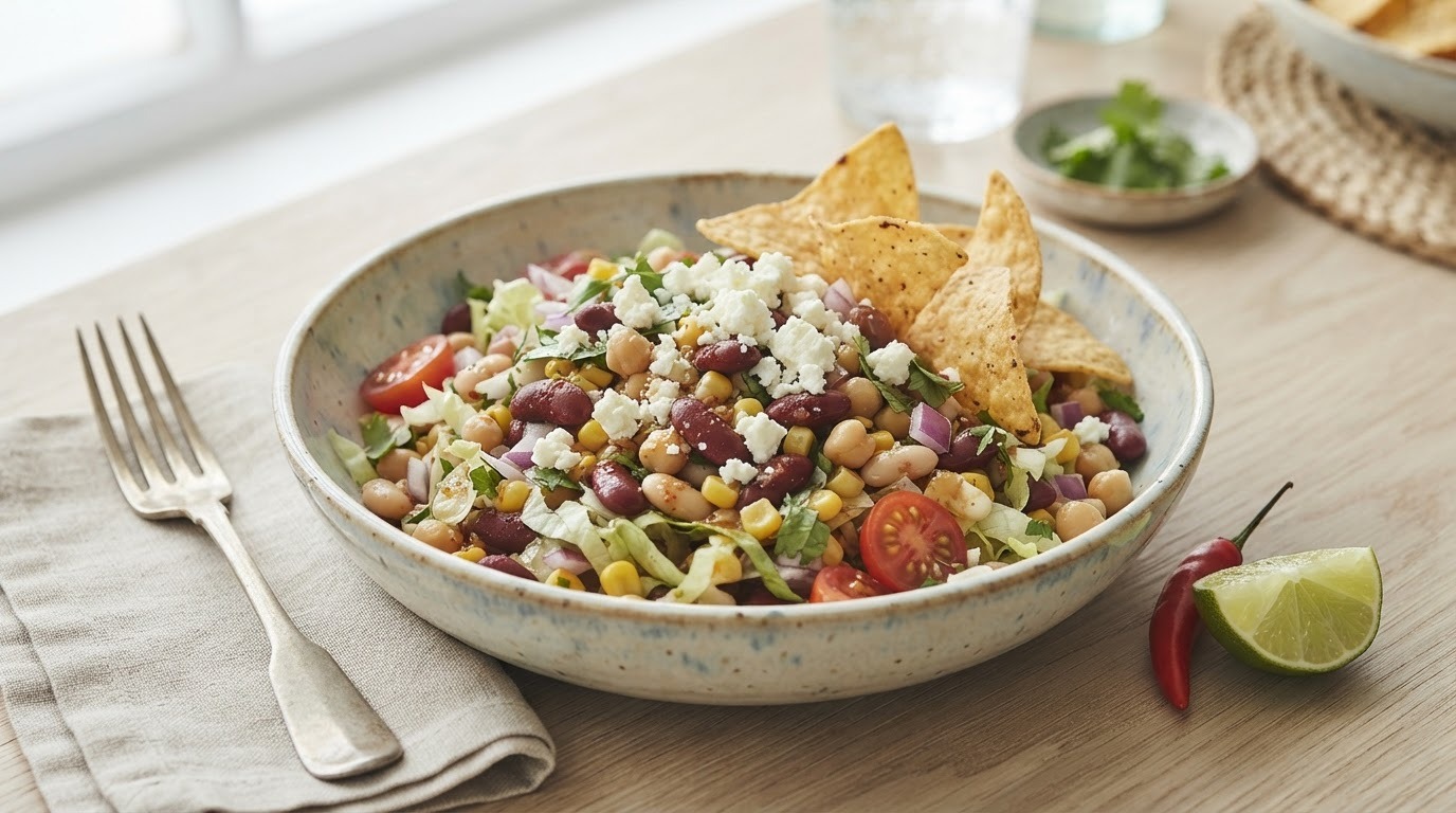 Salade met boontjes feta en tortillaships