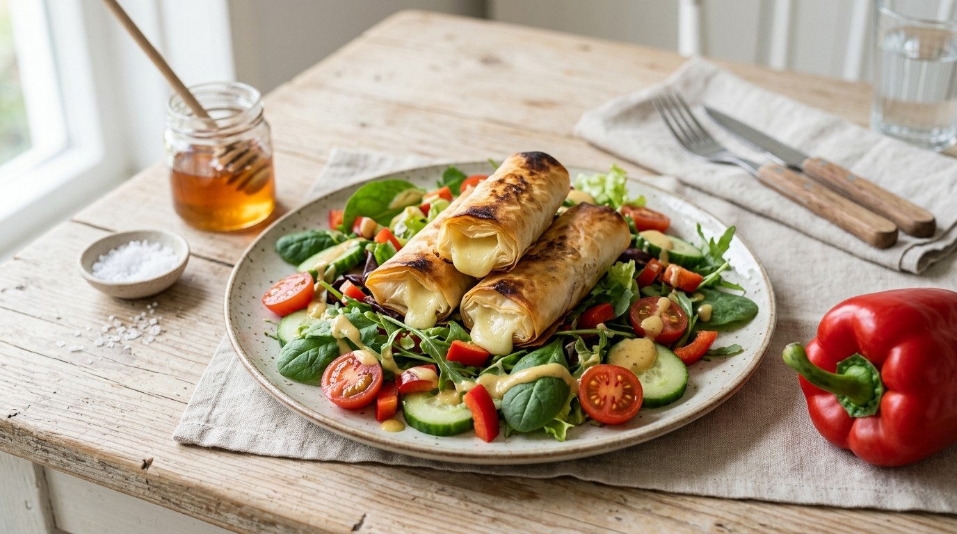 Salade met brieloempiaatjes
