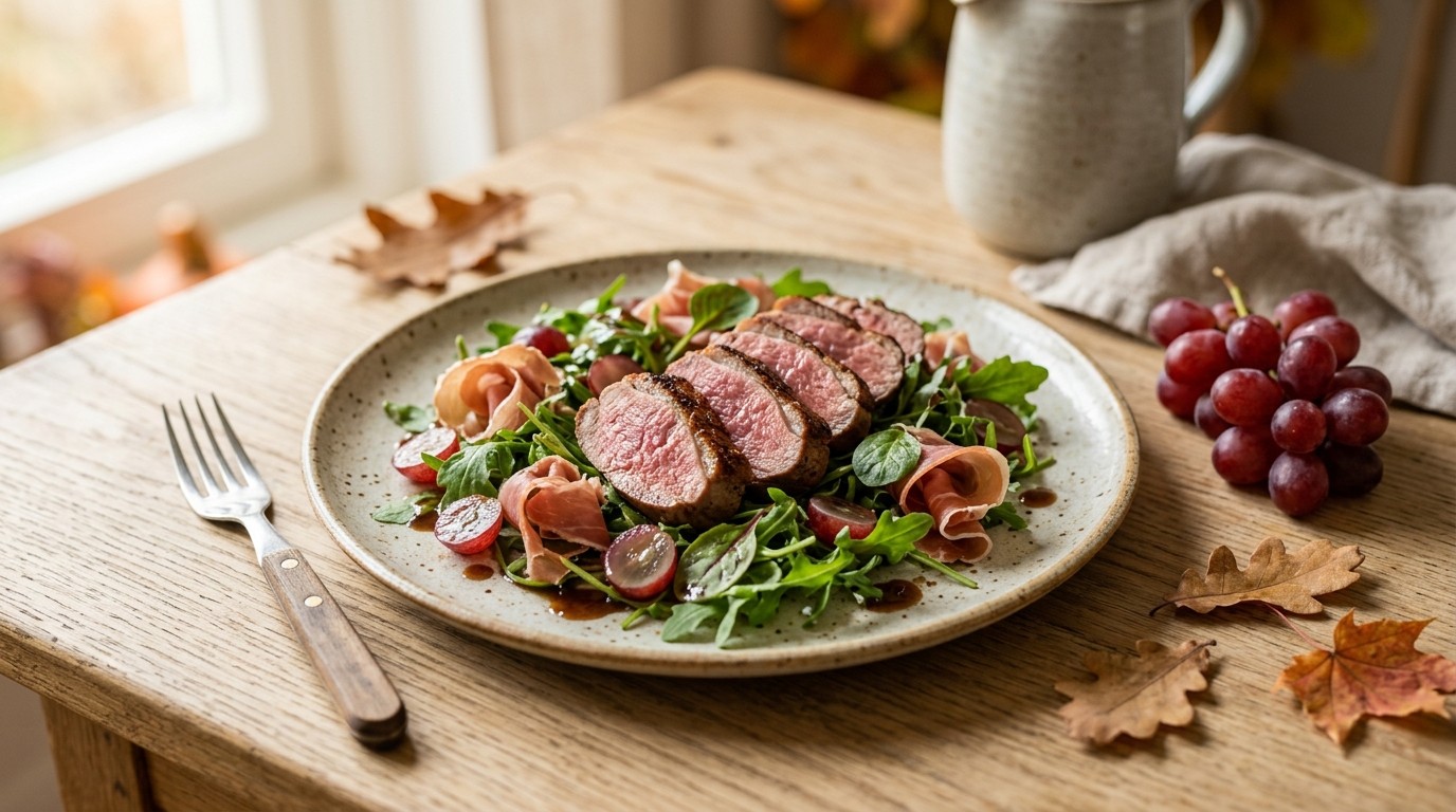 Salade met filet van houtduif en rucola