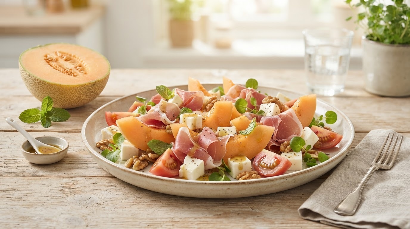 Salade met lamsham en meikaas